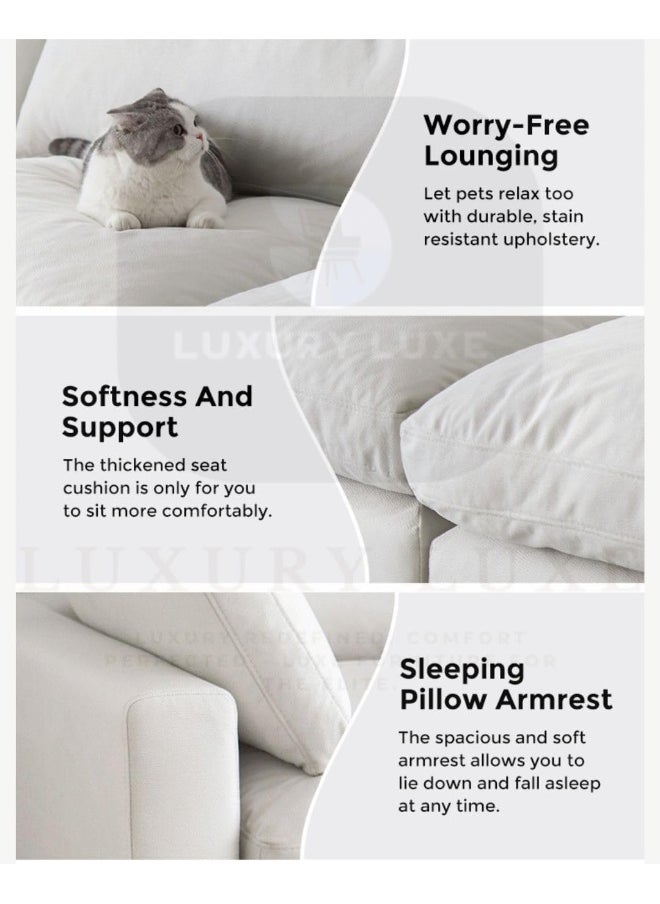 LUXURY LUXE Luxury Luxe Cloud fabric 4 Seater sofa | Custom-Made Liquid Repellent Sectional Sofa | Stain & Spill Resistant White Pet-Friendly Fabric Modular Couch (White, Single Seater With Footstool)  - Image 4
