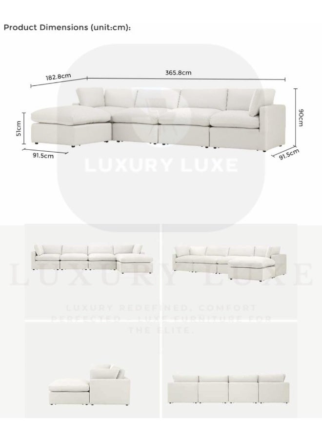LUXURY LUXE Luxury Luxe Cloud fabric 4 Seater sofa | Custom-Made Liquid Repellent Sectional Sofa | Stain & Spill Resistant White Pet-Friendly Fabric Modular Couch (White, Single Seater With Footstool)  - Image 2