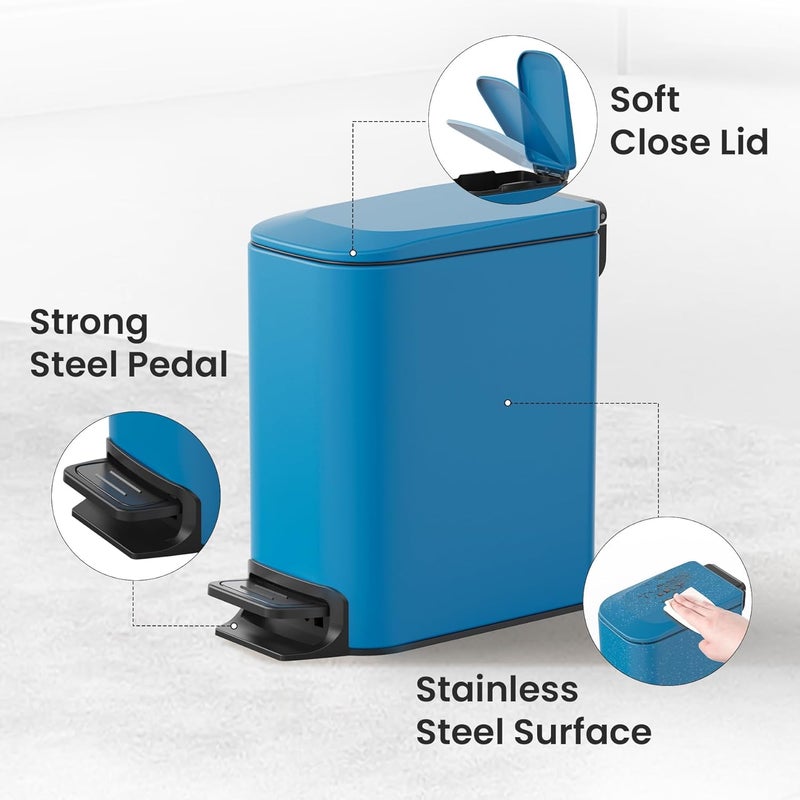 Cesun Small Bathroom Trash Can with Lid Soft Close, Step Pedal, 6 Liter / 1.6 Gallon Stainless Steel Garbage Can with Removable Inner Bucket, Anti-Fingerprint Finish (Blue) - Image 4