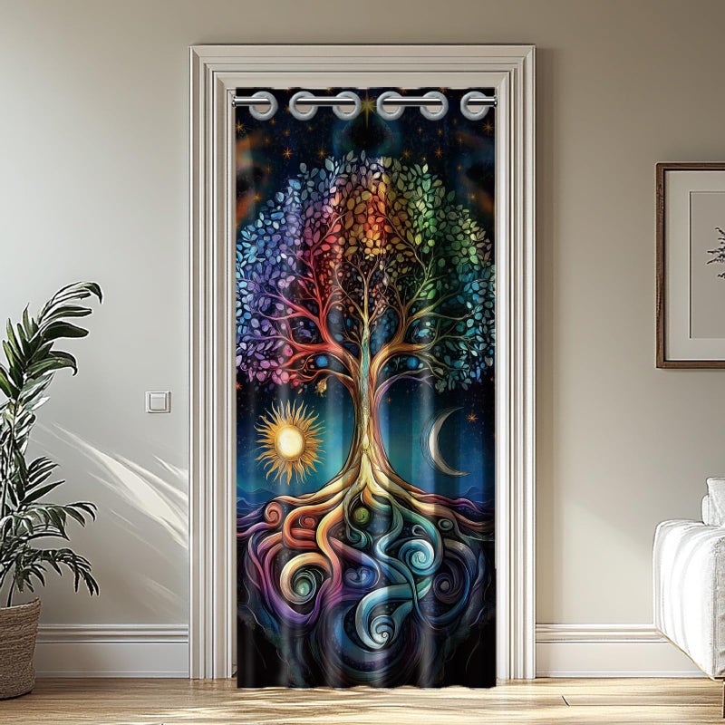 CHGCRAFT Tree of Life Door Curtain for Doorway Bohemia Style Doorway Curtain Sun and Moon Room Divider Curtains Folding Doors Curtain for Closet Door Bedroom Living Room Doorway, 39x79 Inch - Image 1