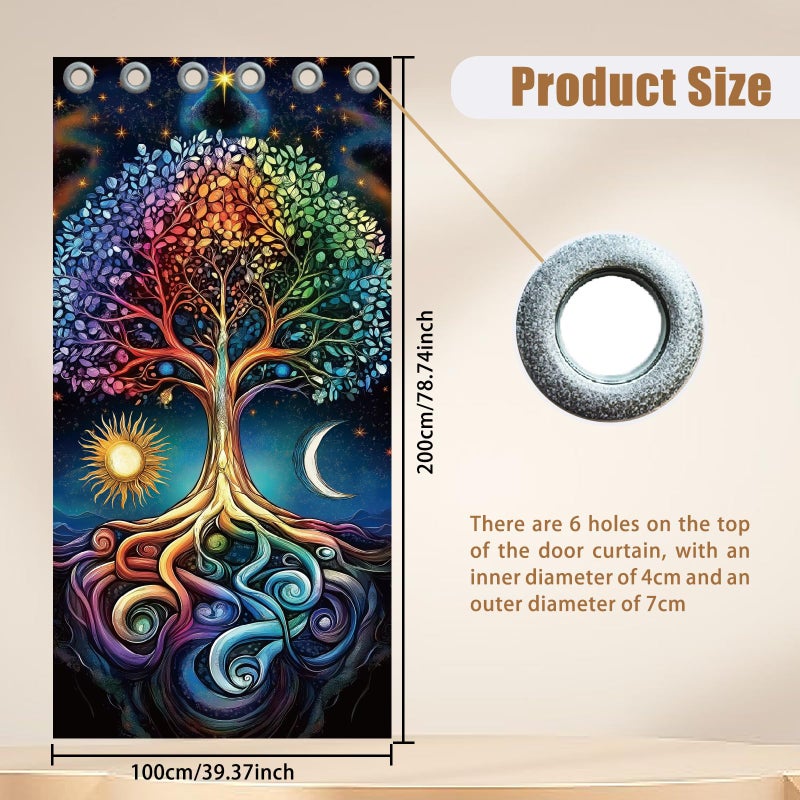 CHGCRAFT Tree of Life Door Curtain for Doorway Bohemia Style Doorway Curtain Sun and Moon Room Divider Curtains Folding Doors Curtain for Closet Door Bedroom Living Room Doorway, 39x79 Inch - Image 2