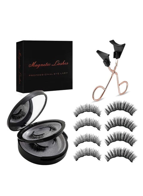 Magnetic Eyelashes, Dual Magnetic False Eyelashes without Eyeliner, Reusable Fake Eyelashes with Applicator No Glue, Natural Look