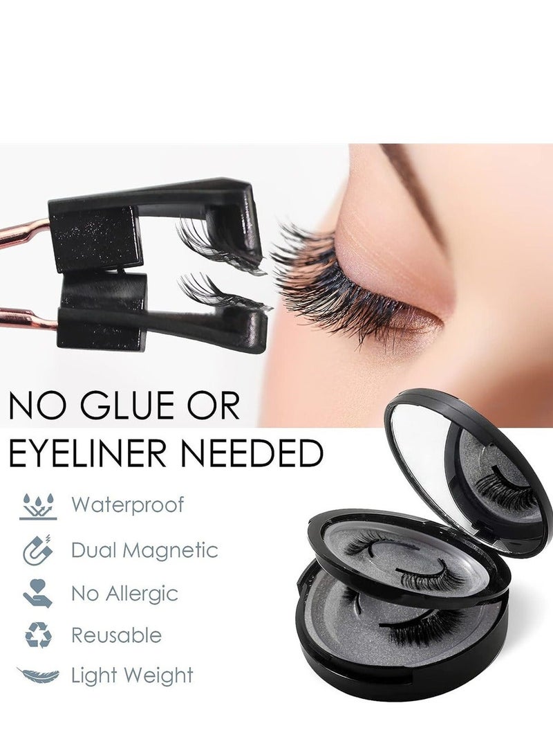 Magnetic Eyelashes, Dual Magnetic False Eyelashes without Eyeliner, Reusable Fake Eyelashes with Applicator No Glue, Natural Look - Image 1