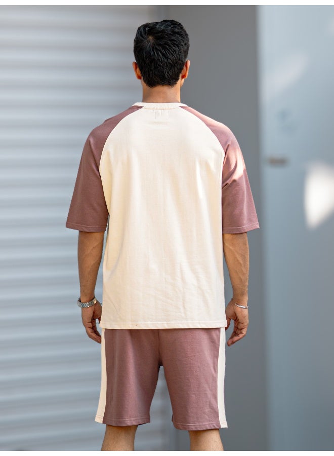 Maniac Maniac Mens Young Printed Round Neck Half Sleeve Madness Beige and Onion Cotton Tracksuit  - Image 4