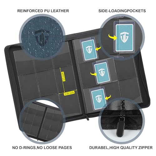 TCGUARD Toploader Binder,Holds 216 Toploaders,9 Pocket Top Loader Binder with Sleeves for 3"x4" Rigid Toploaders Hard Cases,Top loader Binders for TCG, MTG Card Binder, Trading Cards Binder(Dark Blue) - Image 2