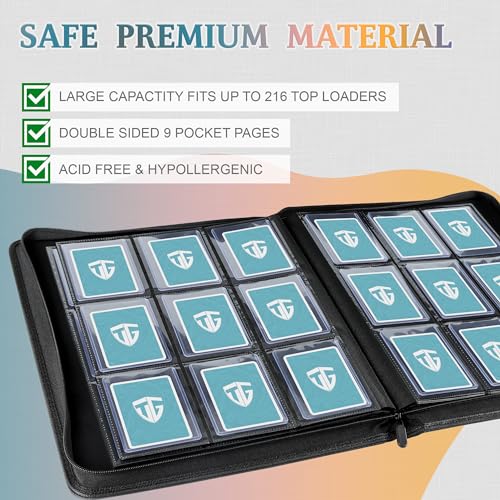 TCGUARD Toploader Binder,Holds 216 Toploaders,9 Pocket Top Loader Binder with Sleeves for 3"x4" Rigid Toploaders Hard Cases,Top loader Binders for TCG, MTG Card Binder, Trading Cards Binder(Dark Blue) - Image 3
