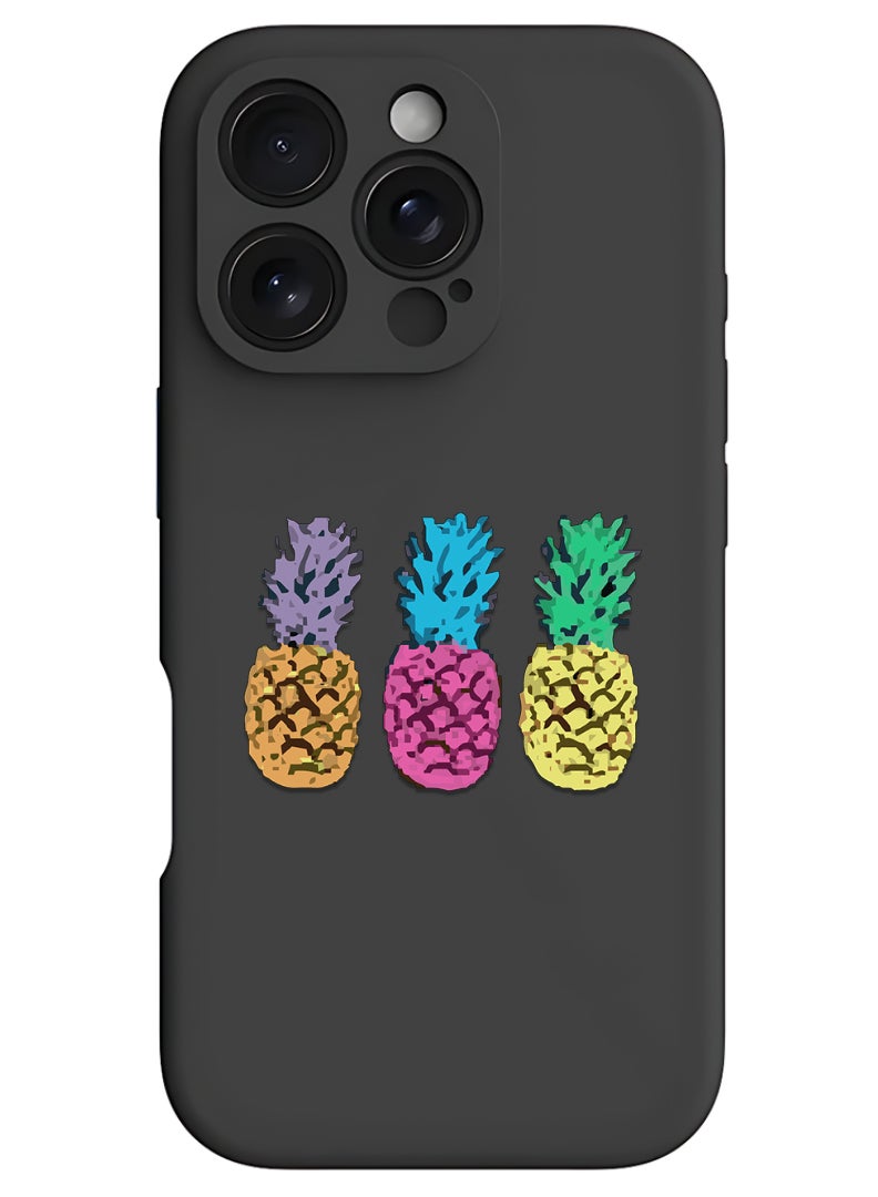 iPhone 16 Pro Max Black Protective Slim Fit Case Liquid Silicone Cover with Full Body Protection Anti-Scratch Shockproof Case For iPhone - pineapple