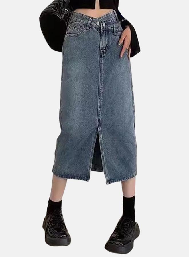 YUNIQEE Blue Straight Midi Denim Skirts - Image 1
