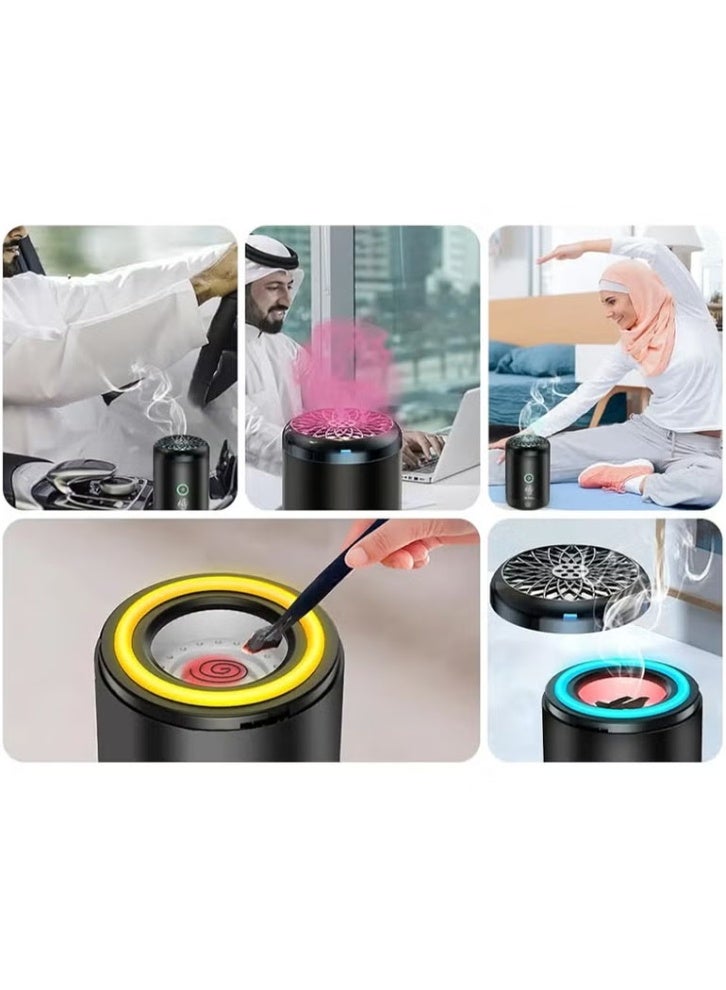 Oud Bukhoor New colored electric incense burner with LED lights in black - Image 5