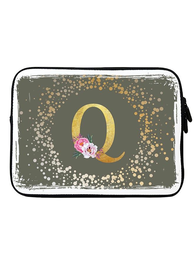 Stylizedd Laptop Sleeve Bag for Macbook 13, 14, 15, 16 inch- Custom Monogram Initial Letter Floral Pattern Alphabet - Q  (Olive Green)  - Image 1