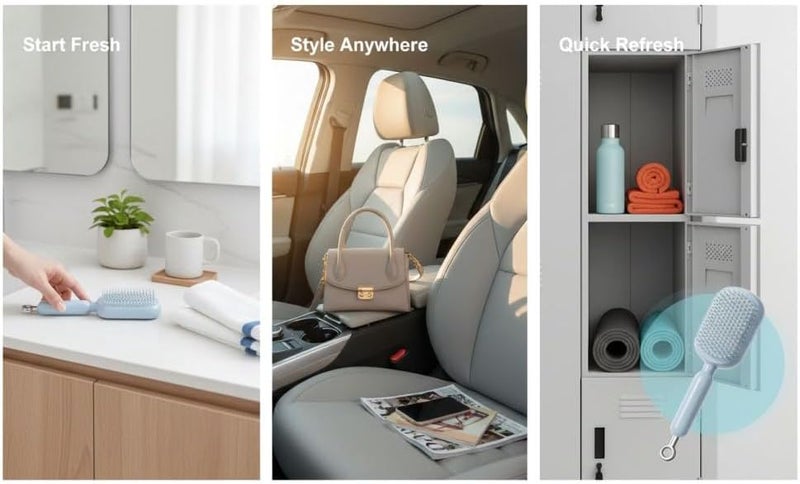 فرشاة شعر بوسادة هوائية، تنظيف ذاتي للشعر للنساء، شعيرات قابلة للسحب، مضادة للكهرباء الساكنة، لون أزرق - Image 3
