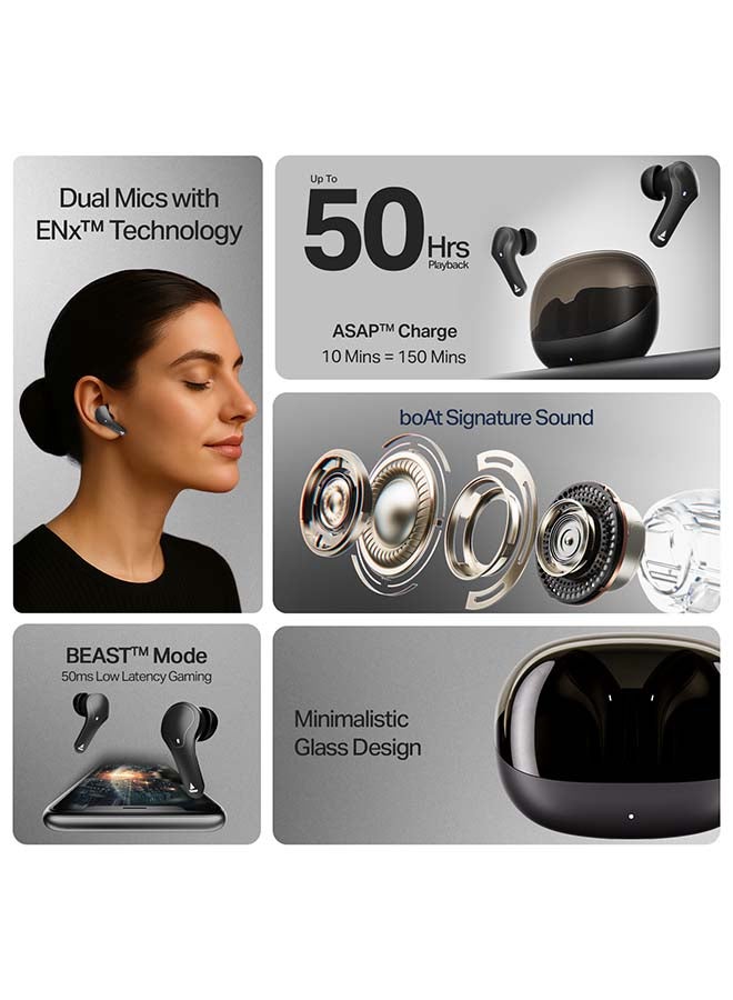 boAt Airdopes Plus 311 TWS Earbuds with 50hrs Playback, Dual Mics with ENx™ Technology, Signature Sound, 50ms Low-Latency BEAST™ Mode, ASAP™ Charge, IWP™ Tech, BT v5.3 & IPX4 Water Resistance - Charcoal Black - Image 2