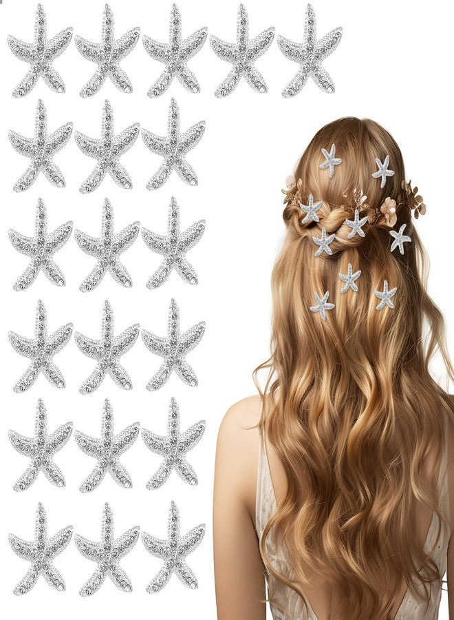 Yuanchu 20Pcs Starfish Hair Clips, Rhinestone Beach Hair Clips Rhinestone Mermaid Jewelry Crystal Wedding Headpiece(Silver) - Image 1