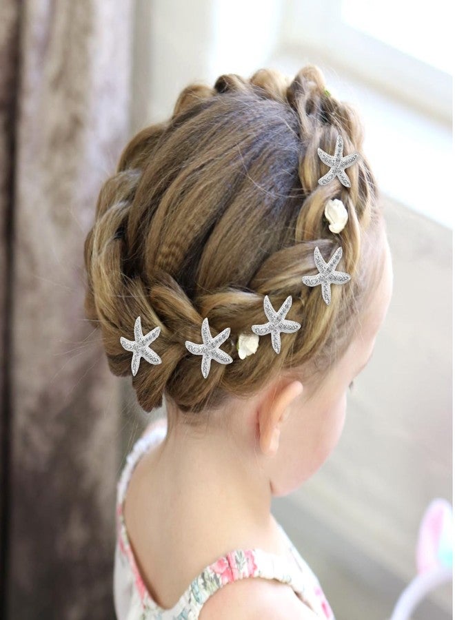 Yuanchu 20Pcs Starfish Hair Clips, Rhinestone Beach Hair Clips Rhinestone Mermaid Jewelry Crystal Wedding Headpiece(Silver) - Image 5