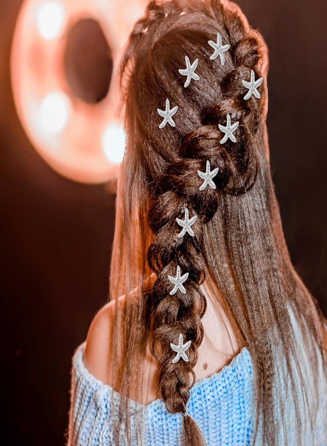 Yuanchu 20Pcs Starfish Hair Clips, Rhinestone Beach Hair Clips Rhinestone Mermaid Jewelry Crystal Wedding Headpiece(Silver) - Image 4