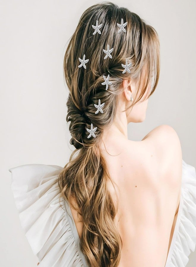 Yuanchu 20Pcs Starfish Hair Clips, Rhinestone Beach Hair Clips Rhinestone Mermaid Jewelry Crystal Wedding Headpiece(Silver) - Image 3