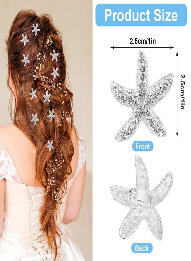 Yuanchu 20Pcs Starfish Hair Clips, Rhinestone Beach Hair Clips Rhinestone Mermaid Jewelry Crystal Wedding Headpiece(Silver) - Image 2