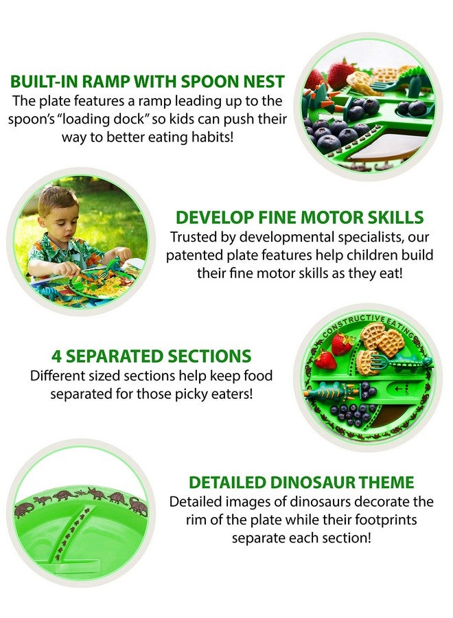 Constructive Eating Plate And Utensils Set Dinosaur Made In Usa Toddler Dinnerware Kids Dinnerware And Utensils Set For Ages 13 Toddler Utensils 2 And 3 Year Old Divided Toddler Plates - Image 5
