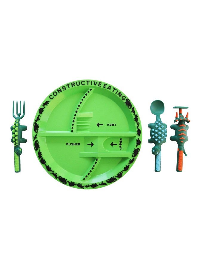 Constructive Eating Plate And Utensils Set Dinosaur Made In Usa Toddler Dinnerware Kids Dinnerware And Utensils Set For Ages 13 Toddler Utensils 2 And 3 Year Old Divided Toddler Plates - Image 4