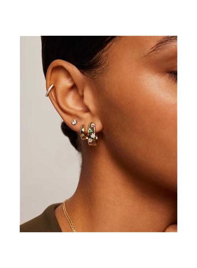 PAVOI 14K Gold Plated 925 Sterling Silver Posts Chunky Huggie Earrings for Women | Multi-Colored Cubic Zirconia Statement Hoop Earrings  - Image 2