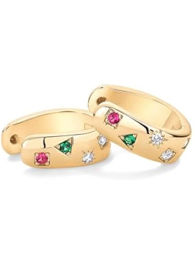 PAVOI 14K Gold Plated 925 Sterling Silver Posts Chunky Huggie Earrings for Women | Multi-Colored Cubic Zirconia Statement Hoop Earrings  - Image 5