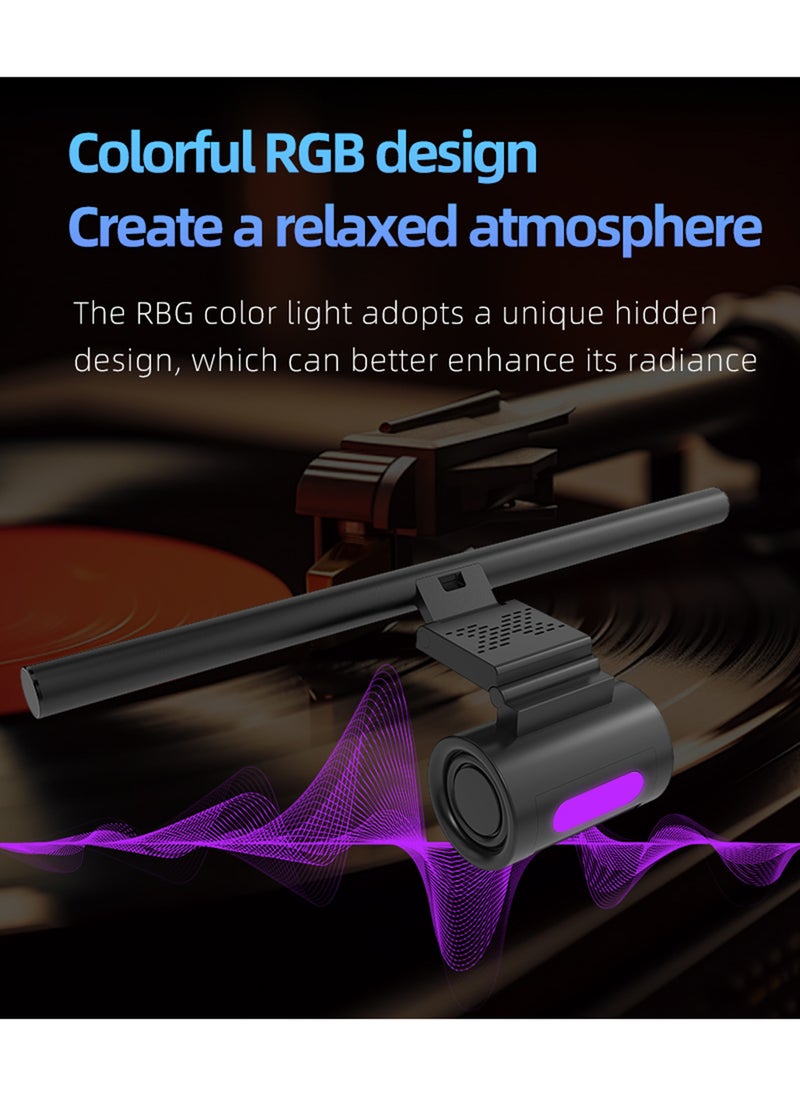 USB Powered Computer Monitor Laptop Lamp with RGB Backlight Eye-Care Dimming and Stereo Sound for Home Offices and Gaming Setups