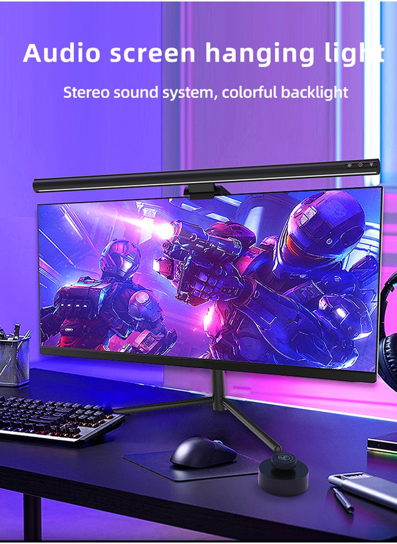 USB Powered Computer Monitor Laptop Lamp with RGB Backlight Eye-Care Dimming and Stereo Sound for Home Offices and Gaming Setups