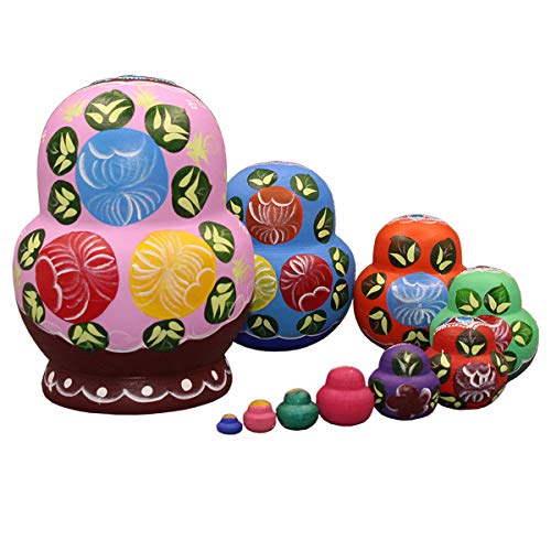 Moonmo 10pcs Beautiful Handmade Wooden Russia Nesting Dolls Gift Russian Nesting Wishing Dolls White Beautiful Flower Matryoshka Traditional. … - Image 3