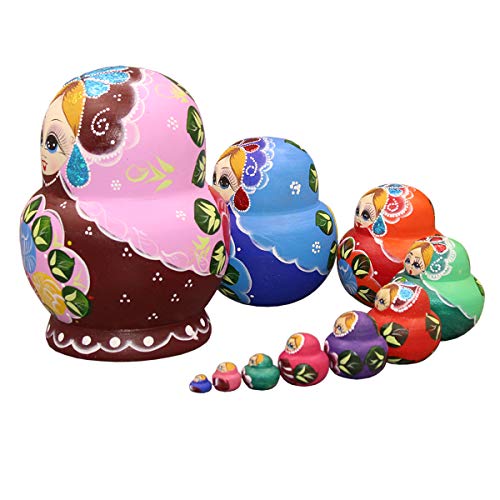Moonmo 10pcs Beautiful Handmade Wooden Russia Nesting Dolls Gift Russian Nesting Wishing Dolls White Beautiful Flower Matryoshka Traditional. … - Image 4