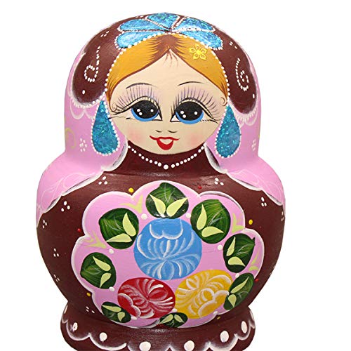 Moonmo 10pcs Beautiful Handmade Wooden Russia Nesting Dolls Gift Russian Nesting Wishing Dolls White Beautiful Flower Matryoshka Traditional. … - Image 5
