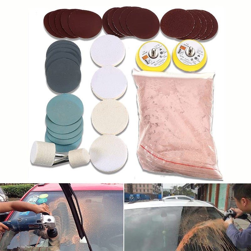 Tookie Glass Polishing Kit, 34Pcs/Set Multifunctional Scratch Remover Window Repair Tool, Cerium Oxide Polishing Powder Polishing Pad and Wheel for Windscreen and Glass - Image 3