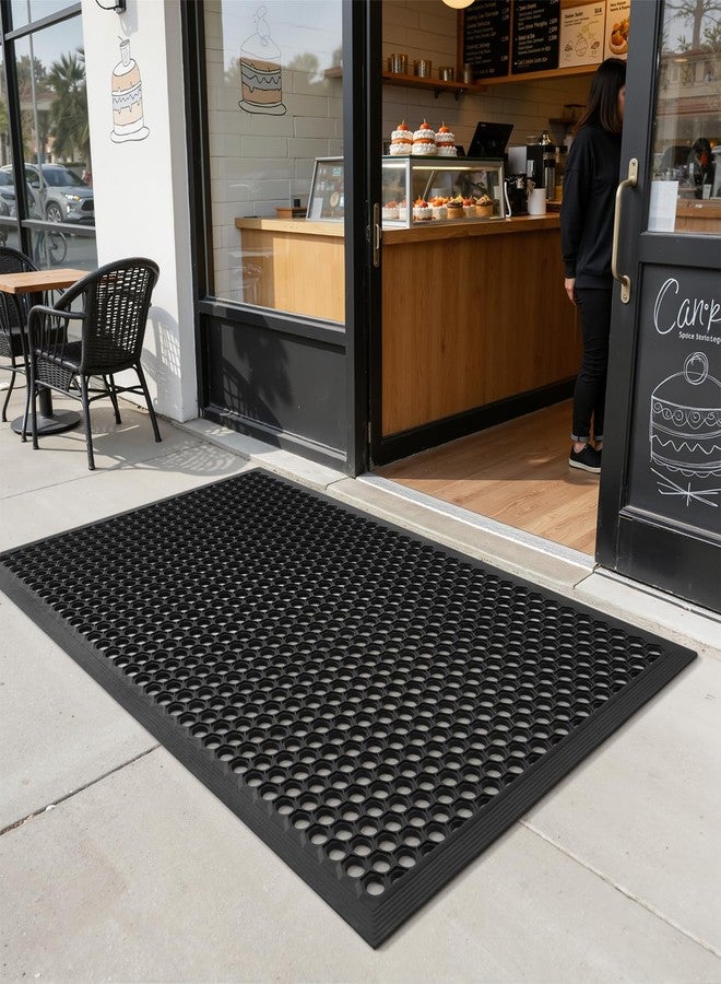 RESARE Front Door-Mat Outside Entrance, 36"x24" Rubber Doormat Non Slip Waterproof, All Weather Welcome Matt-Outdoor Dirt Trapper Mud Mat Heavy Duty Door-Mats for Garage, Entryway (Black) - Image 1