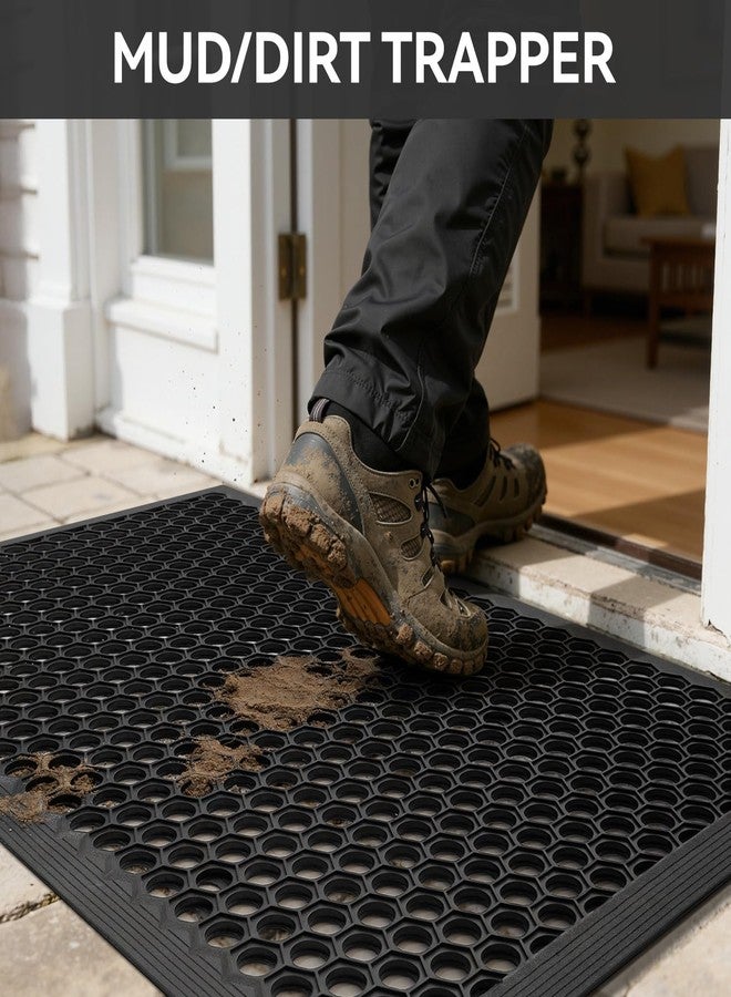RESARE Front Door-Mat Outside Entrance, 36"x24" Rubber Doormat Non Slip Waterproof, All Weather Welcome Matt-Outdoor Dirt Trapper Mud Mat Heavy Duty Door-Mats for Garage, Entryway (Black) - Image 2