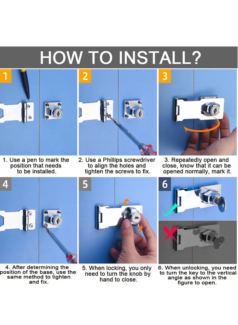 Excefore زوج 2 من قفل الباب المعدني مع مفتاح 63 ملم برغي قفل أمان مفاتيح مطلية بالكروم للأبواب الباب الأمامي، باب الجراج، الصندوق الخشبي - Image 5