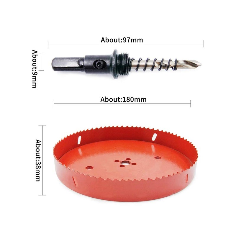 Laiwei Hole Saw Drill Bit HSS Hole Cutter with Arbor for Wood,PVC Board and Plasterboard(7-1/9"(180mm Hole Saw)) - Image 3