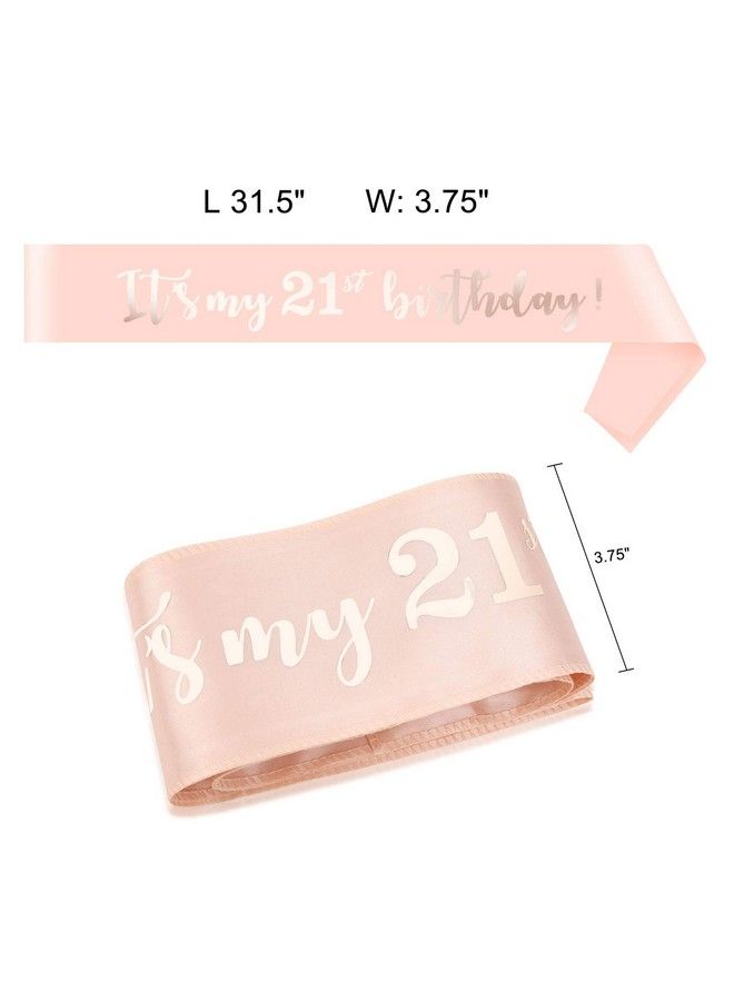 HOWAF شريط زفاف باللون الوردي الذهبي لعيد الميلاد الحادي والعشرين إنه عيد ميلادي الحادي والعشرين شريط ساتان وتاج تيارا تاج رأس مرصع بالأحجار الكريمة لعيد الميلاد هدية عيد الميلاد الحادي والعشرين إكسسوارات عيد الميلاد للفتيات والنساء - Image 4