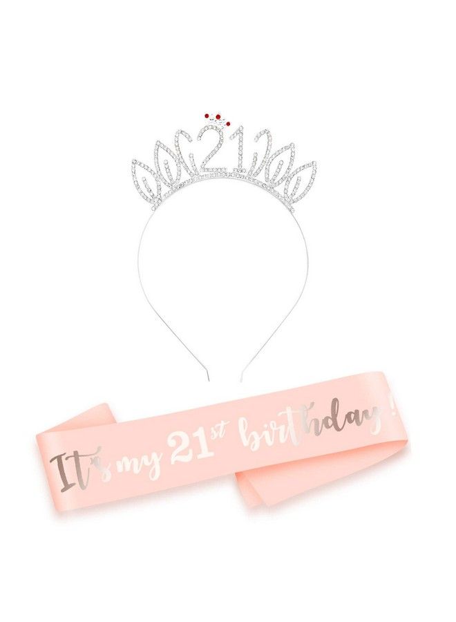 HOWAF شريط زفاف باللون الوردي الذهبي لعيد الميلاد الحادي والعشرين إنه عيد ميلادي الحادي والعشرين شريط ساتان وتاج تيارا تاج رأس مرصع بالأحجار الكريمة لعيد الميلاد هدية عيد الميلاد الحادي والعشرين إكسسوارات عيد الميلاد للفتيات والنساء - Image 2