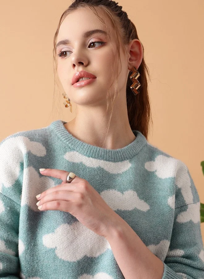STREET 9 كنزة صوفية نسائية بطباعة تجريدية من الأكريليك