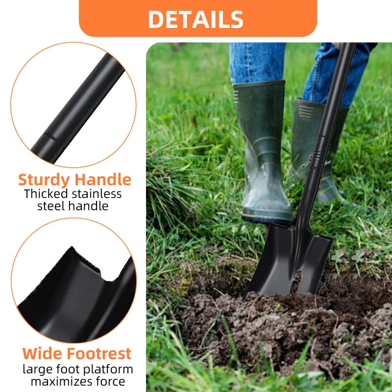 TwinkleTool Small Square Shovel for Digging with Metal Handle, 43.3 Inch Heavy Duty Small Shovel, Trench Shovels Ideal for Digging Gardening Trenching Camping Planting Transferring, Black - Image 2