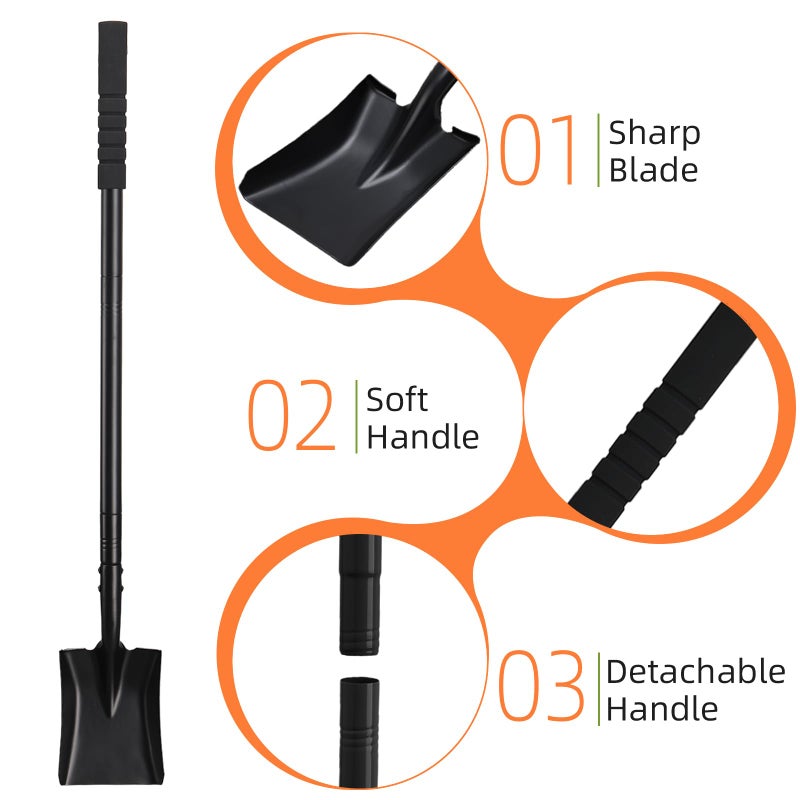 TwinkleTool Small Square Shovel for Digging with Metal Handle, 43.3 Inch Heavy Duty Small Shovel, Trench Shovels Ideal for Digging Gardening Trenching Camping Planting Transferring, Black - Image 4