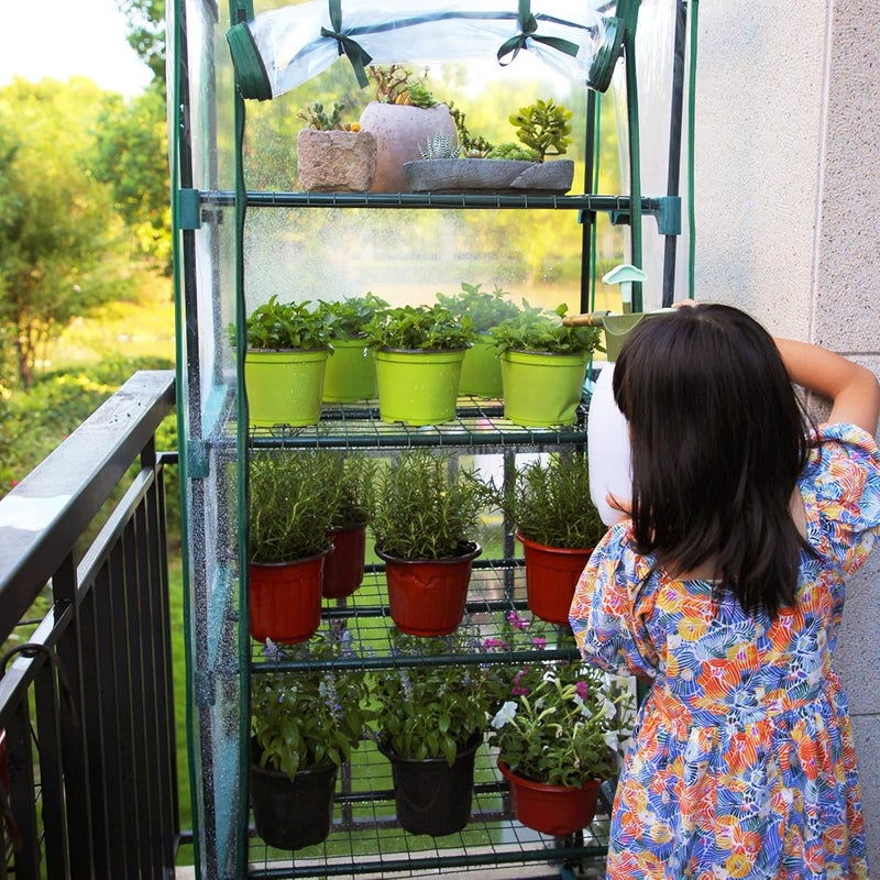 WORTH Garden 4 Tier Mini Greenhouse - 63'' H x 27'' L x 19'' W - Sturdy Portable Gardening Shelves with PVC Cover - Small Green House Use in Indoor & Outdoor for Plants Flowers - Image 3