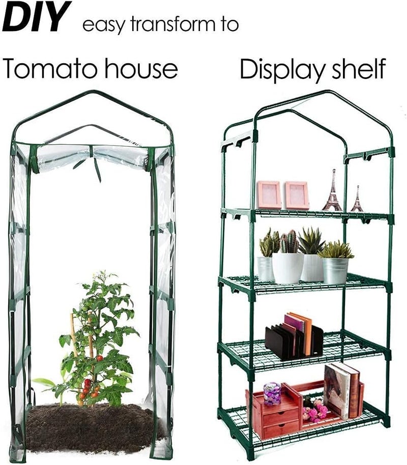 WORTH Garden 4 Tier Mini Greenhouse - 63'' H x 27'' L x 19'' W - Sturdy Portable Gardening Shelves with PVC Cover - Small Green House Use in Indoor & Outdoor for Plants Flowers - Image 4