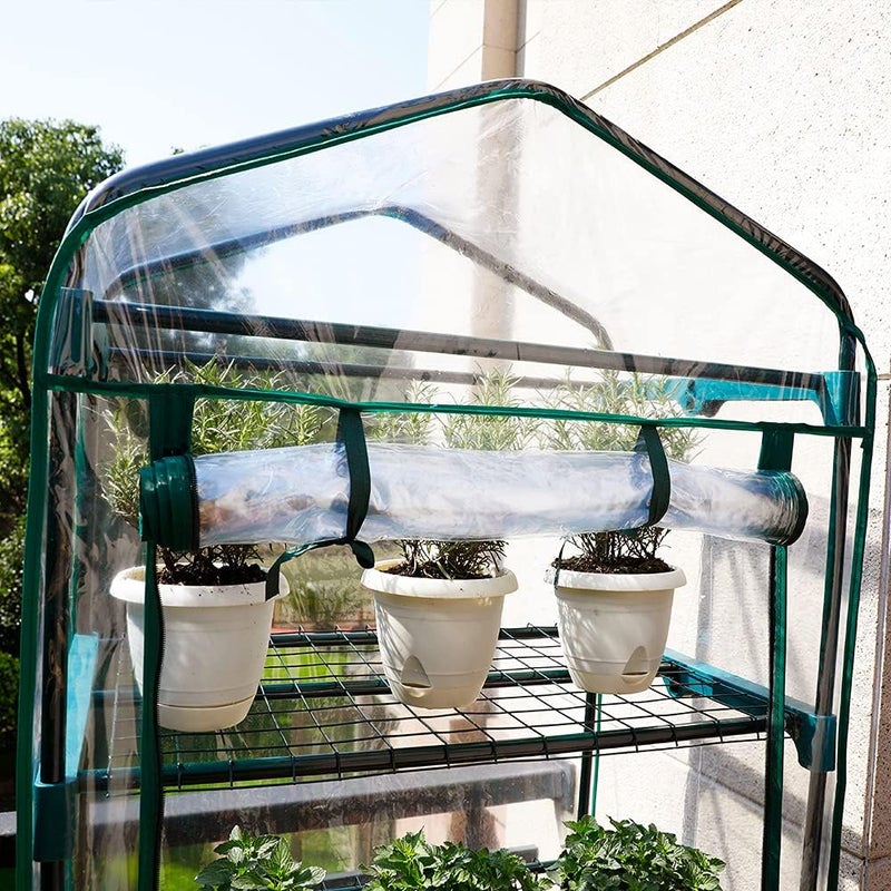 WORTH Garden 4 Tier Mini Greenhouse - 63'' H x 27'' L x 19'' W - Sturdy Portable Gardening Shelves with PVC Cover - Small Green House Use in Indoor & Outdoor for Plants Flowers - Image 1