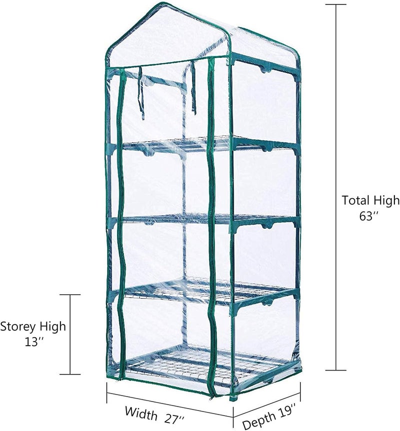 WORTH Garden 4 Tier Mini Greenhouse - 63'' H x 27'' L x 19'' W - Sturdy Portable Gardening Shelves with PVC Cover - Small Green House Use in Indoor & Outdoor for Plants Flowers - Image 5