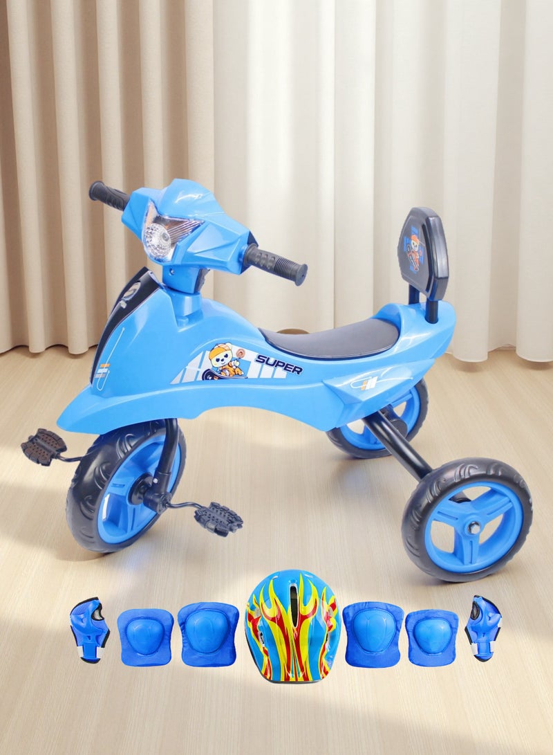 Baby Bicycle Ride-On Tricycle for Kids - Equipped with Light & Music (Blue, Red, Pink Color Selection) Package Include Full Protective Gear Set - Image 1