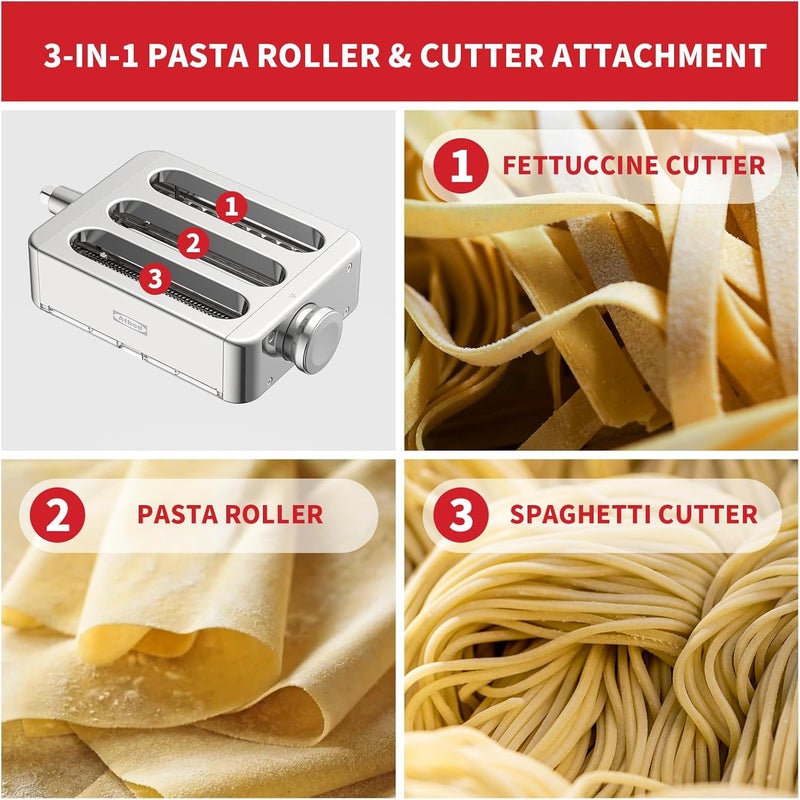 Atbod All Metal 3 In 1 Set Pasta Maker Attachment for KitchenAid, Included Pasta Sheet Roller, Spaghetti Cutter, Fettuccine Cutter Maker Accessories And Cleaning Brush - Image 3