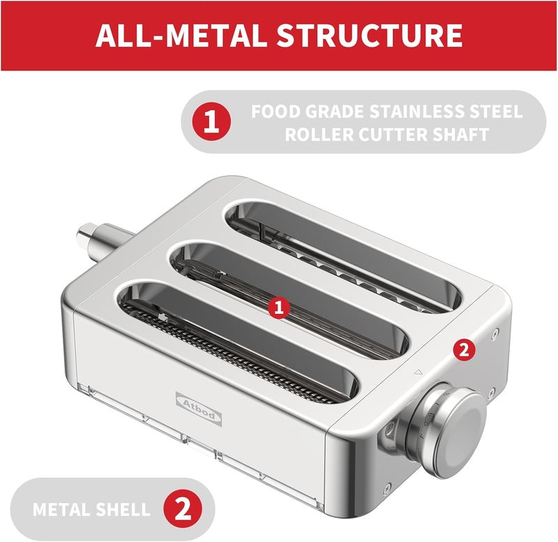 Atbod All Metal 3 In 1 Set Pasta Maker Attachment for KitchenAid, Included Pasta Sheet Roller, Spaghetti Cutter, Fettuccine Cutter Maker Accessories And Cleaning Brush - Image 2