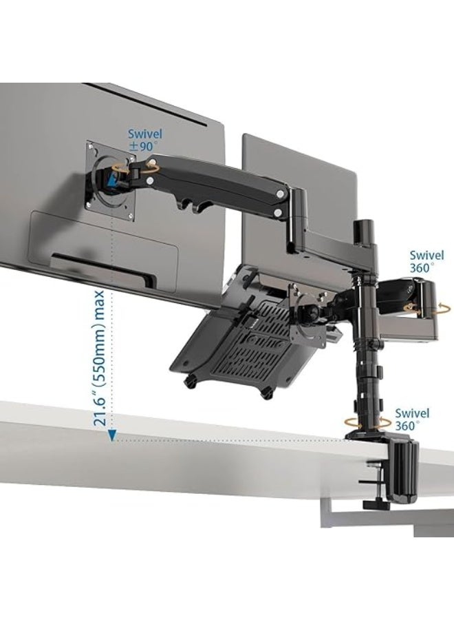 حامل لاب توب وشاشة 2 في 1 – ذراع مزدوج قابل للتعديل مع صينية للابتوب حتى 17 بوصة وحامل شاشة حتى 32 بوصة – موفر للمساحة ومنظم للمكتب - Image 2