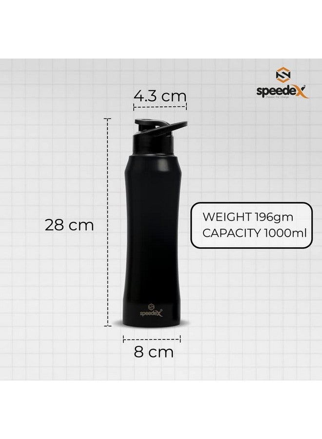 Speedex Stainless Steel Black Water Bottle 1 Litre with Sipper Cap - Leak-Proof, Durable, Lightweight | Ideal for Office, School, Travel | Single Bottle (1000ml) - Image 2