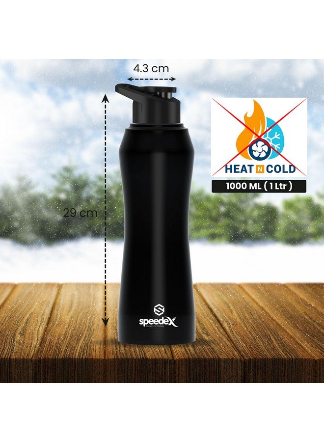 Speedex Stainless Steel Black Water Bottle 1 Litre with Sipper Cap - Leak-Proof, Durable, Lightweight | Ideal for Office, School, Travel | Single Bottle (1000ml) - Image 3